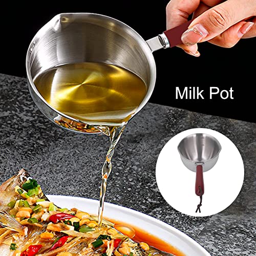 Mini Saucepan, Food Grade Butter Coffee Warmer 304 Stainless Steel Rustproof with Cool Handle for Melting Butter for Heating Milk (200ML)