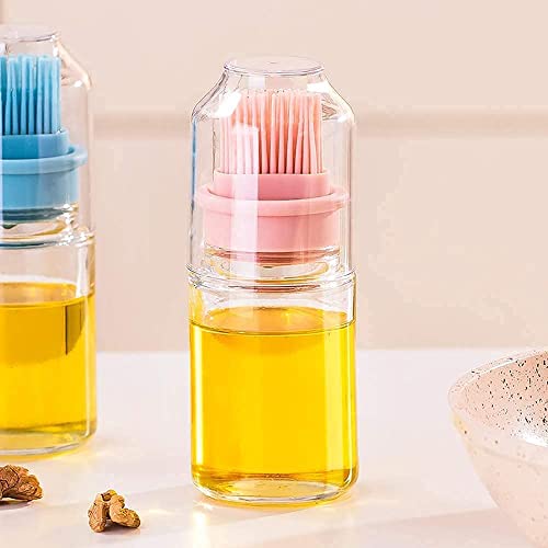 Oil Bottle Dispenser - Glass Oil 150 ml Seasoning Bottle Dispenser with Silicone Rubber Bristle Brush for BBQ,Silicone Oil Brush Bottle Pack of (1) - Clear