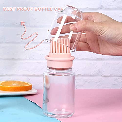 Oil Bottle Dispenser - Glass Oil 150 ml Seasoning Bottle Dispenser with Silicone Rubber Bristle Brush for BBQ,Silicone Oil Brush Bottle Pack of (1) - Clear