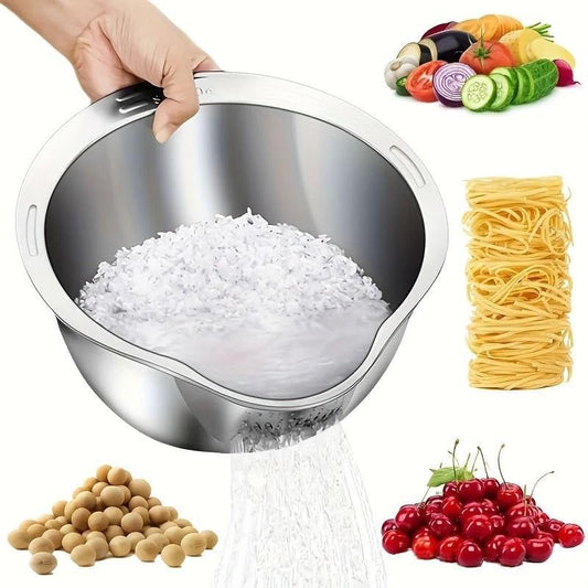 Rice Washer Strainer Bowl, Rice Cleaner Strainer, Rice Washing Strainer Bowl with Side Drain Spoon, Stainless Steel Colander for Cleaning Fruits, Vegetables and Beans