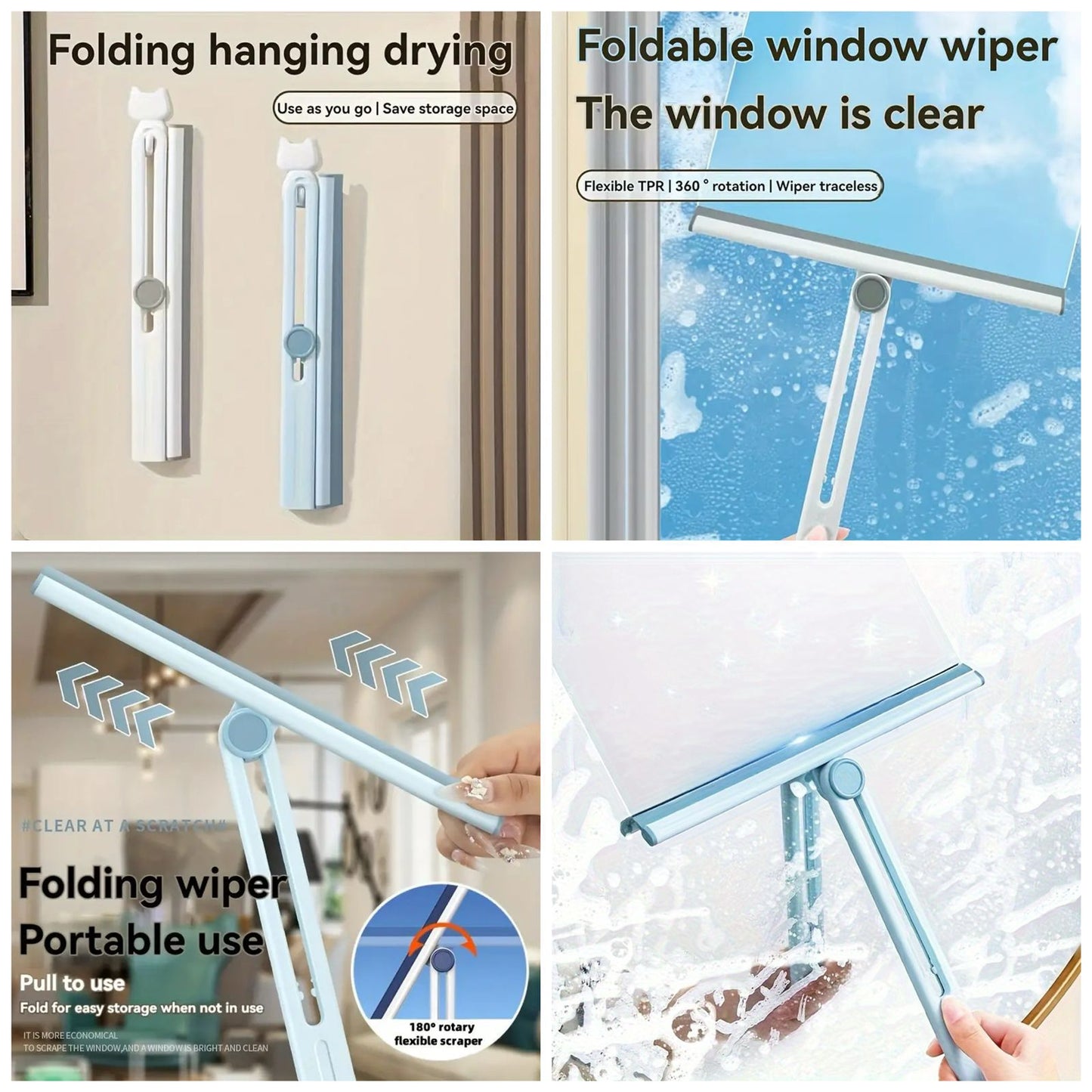 Shower Squeegee for Bathroom Shower Glass Doors, Rubber Window Cleaner Squeegee, Plastic Car Windshield Cleaning Squeegee