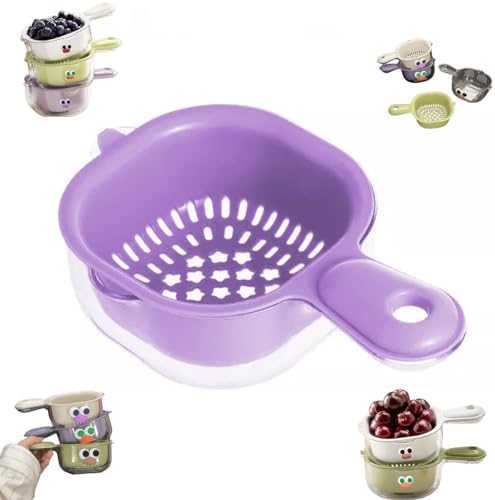 Kitchen Dual-Layer Draining Basket with Handle,Fruit Strainer Dual-Layer Veggie Colander Draining Basket with Handle,Double Drain Plastic Fruit Washing Strainer Bowl