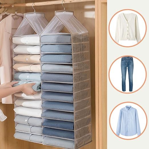 Hanging Closet Shelf Wardrobe Clothes Organizer for Clothing Foldable Closet Organizers with Sturdy Hooks Closet Organizers and Storage Bins for Jeans, Trousers,Sweater