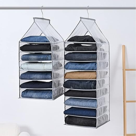 Hanging Closet Shelf Wardrobe Clothes Organizer for Clothing Foldable Closet Organizers with Sturdy Hooks Closet Organizers and Storage Bins for Jeans, Trousers,Sweater