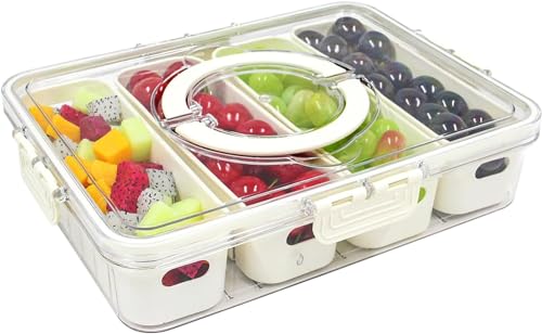 Fridge Storage Airtight Container Box (Acrylic) With Lid & Handle|4 Compartments Fridge Organizer Divider Draining Crisper Containers Keeps Fruits,Vagetables,Meats